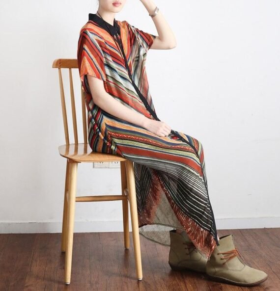 Multicolor Striped Long Shirt Dress - Image 6