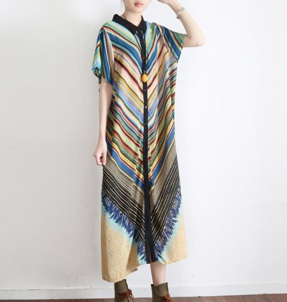 Multicolor Striped Long Shirt Dress - Image 2