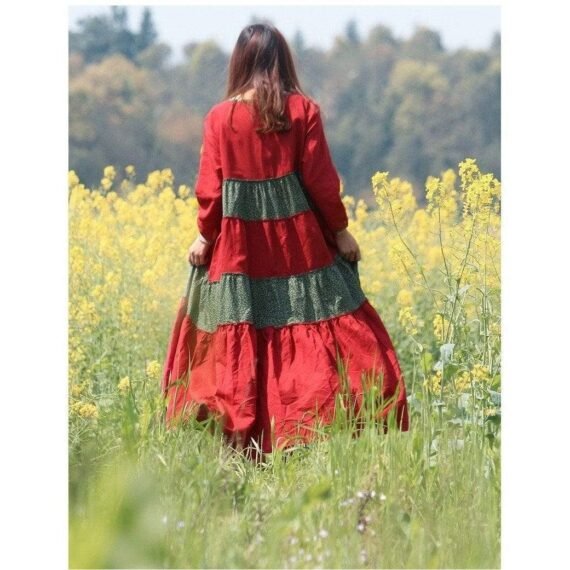 Red and Green Franfreluche Bohemian Hippie Dress - Image 6