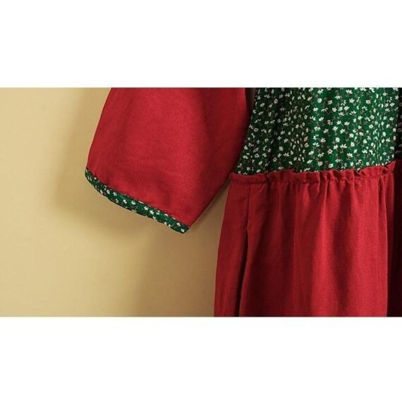 Red and Green Franfreluche Bohemian Hippie Dress - Image 3