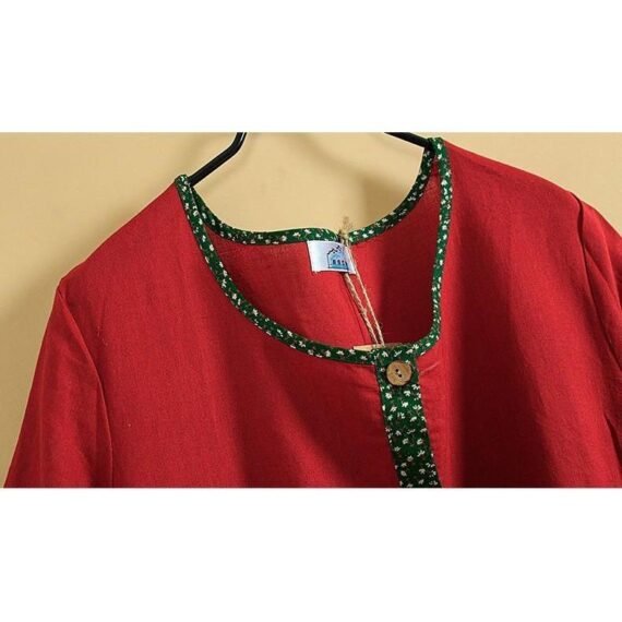 Red and Green Franfreluche Bohemian Hippie Dress - Image 4