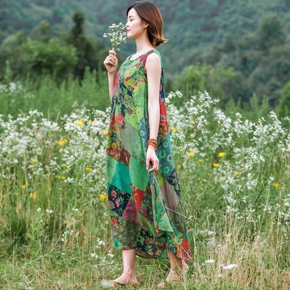 Patchwork Colourful Cotton Hippie Dress - Image 5