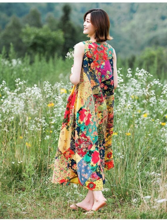 Patchwork Colourful Cotton Hippie Dress - Image 2