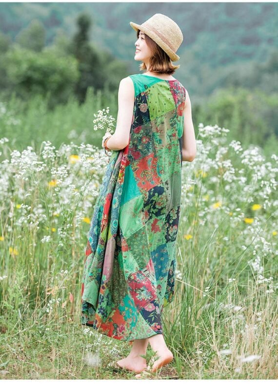 Patchwork Colourful Cotton Hippie Dress - Image 6