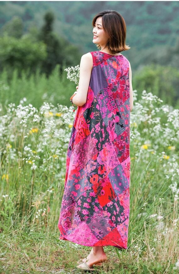 Patchwork Colourful Cotton Hippie Dress - Image 7