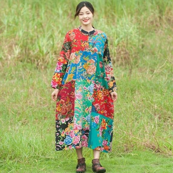 Floral Patchwork Chinese Dress - Image 3