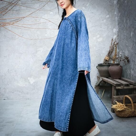 Split Sides Loose Denim Dress - Image 4