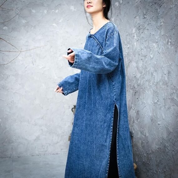 Split Sides Loose Denim Dress - Image 3