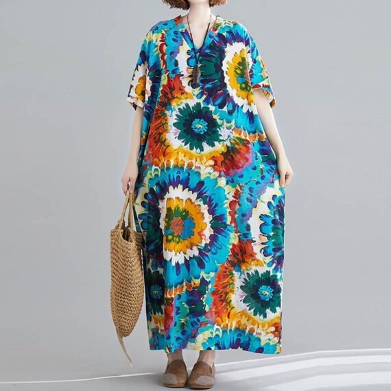 Tie-Dye Print Loose Hippie Dress - Image 2