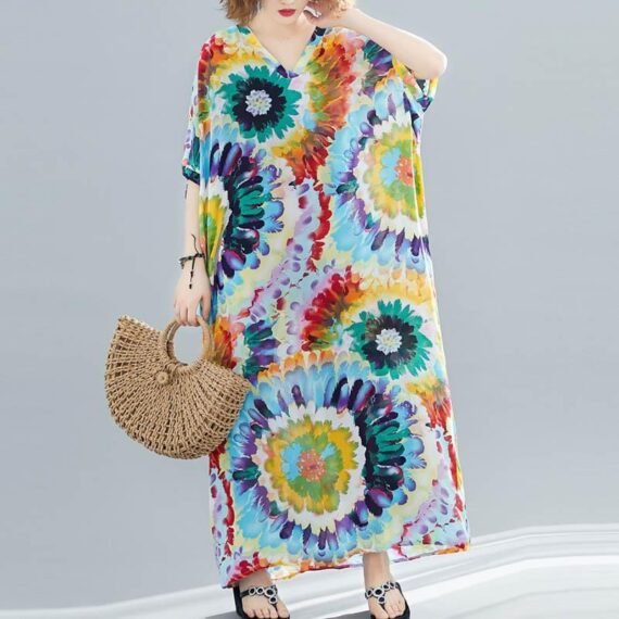 Tie-Dye Print Loose Hippie Dress - Image 4