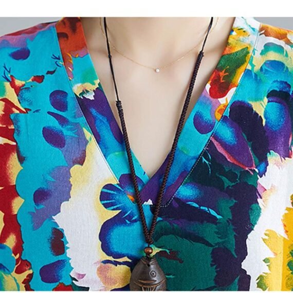 Tie-Dye Print Loose Hippie Dress - Image 5