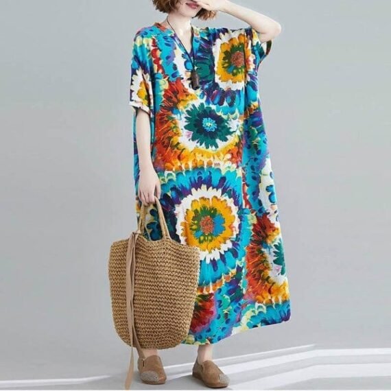 Tie-Dye Print Loose Hippie Dress