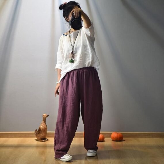 Elastic Waist Linen Trousers | Hippie - Image 3