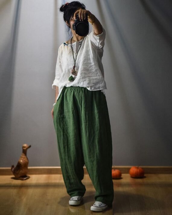 Elastic Waist Linen Trousers | Hippie - Image 4