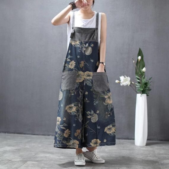 Wide Leg Loose Floral Overall - Image 2