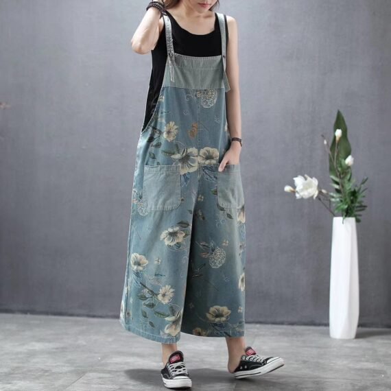 Wide Leg Loose Floral Overall - Image 3