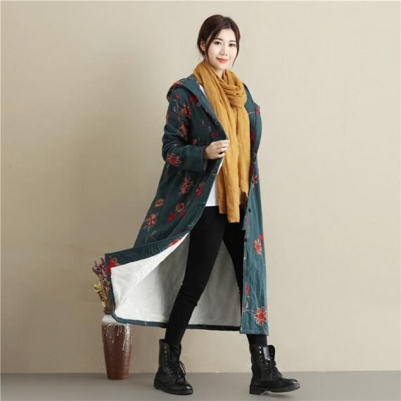 Floral Embroidered Hooded Coat - Image 6