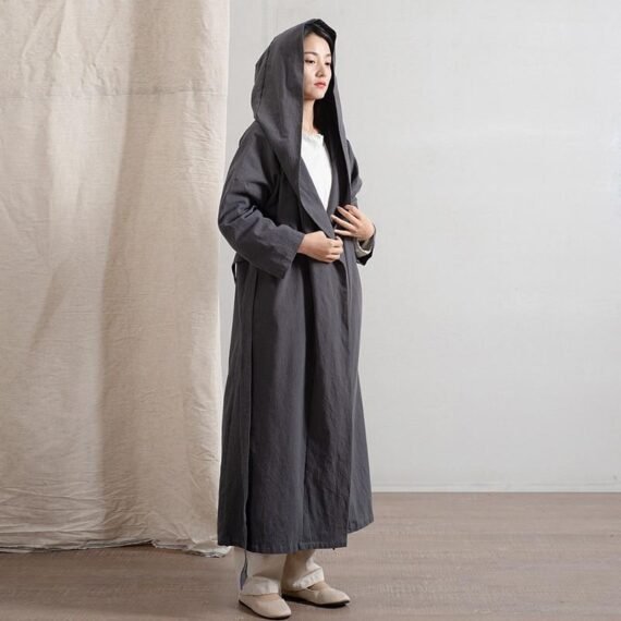 Hooded Bandage Linen Trench Coat  | Zen - Image 7