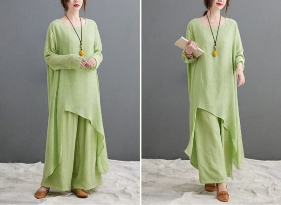 Evania Asymmetrical Shirt With Palazzo Pants | Zen - Image 3