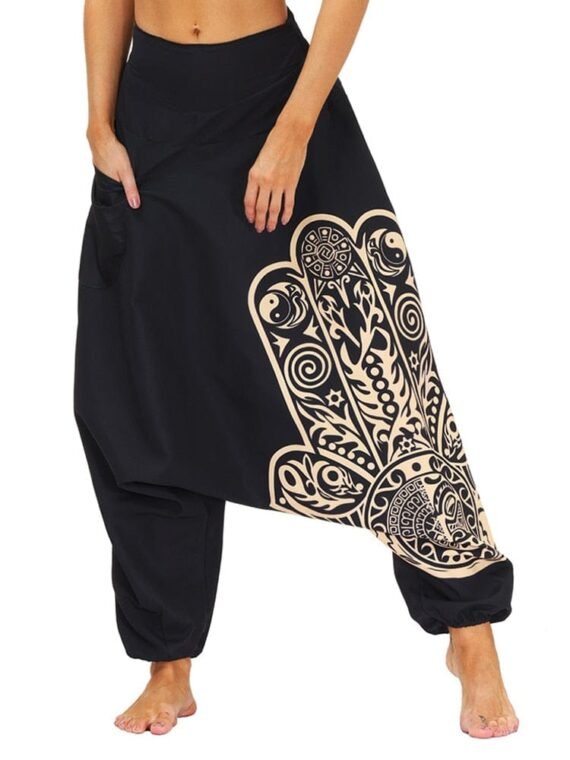 Hamsa Hand Baggy Boho Harem Pants - Image 2