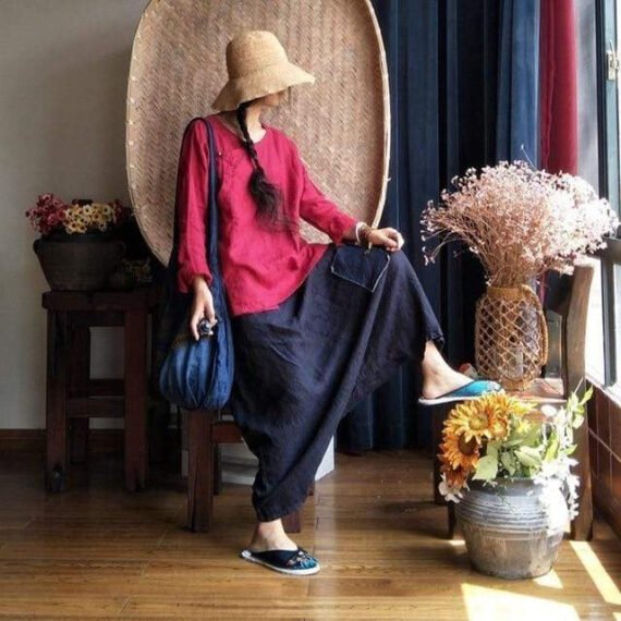 Dark Blue Linen Pants | Hippie - Image 5