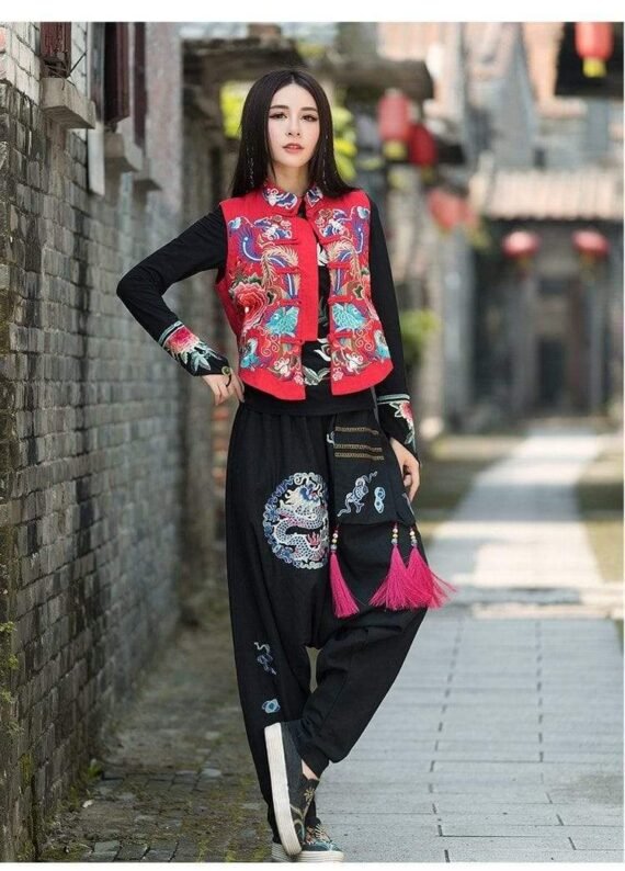 Dragon Embroidered Loose Harem Pants - Image 5