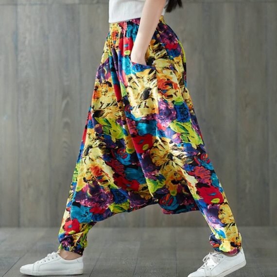 Abstract Flowers Colorful Harem Pants - Image 3