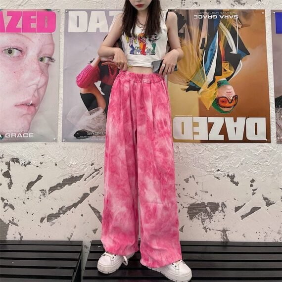 Pink Tie-Dye Print Harem Pants - Image 4