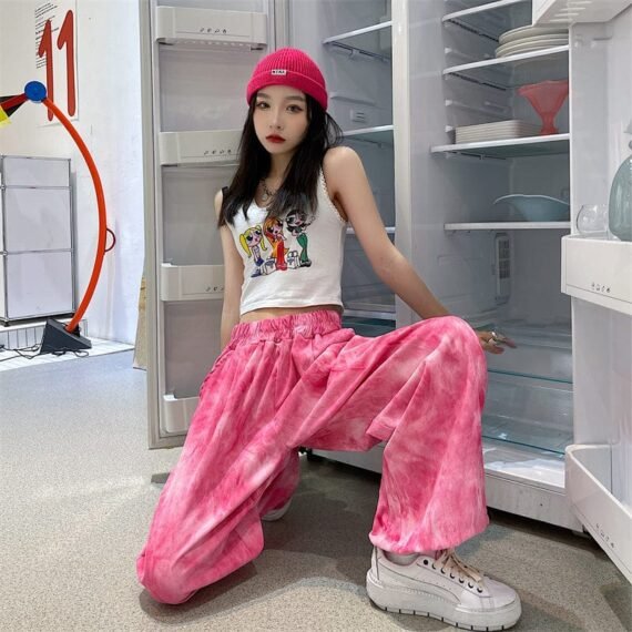 Pink Tie-Dye Print Harem Pants - Image 5