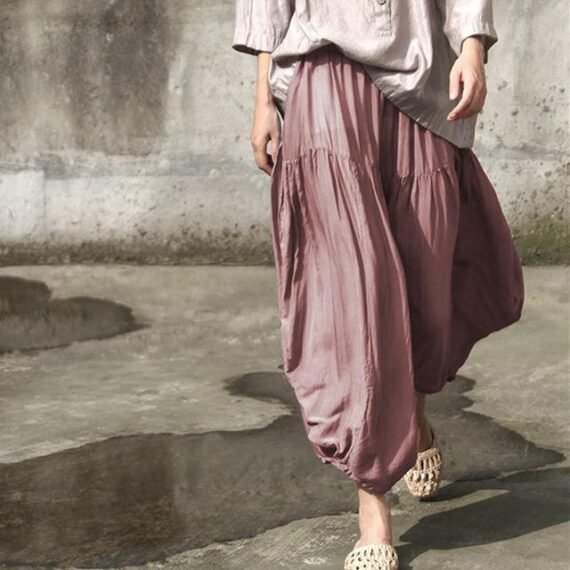 Pure Color Pleated Flowy Harem Pants | Lotus - Image 2