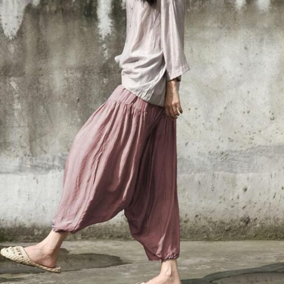 Pure Color Pleated Flowy Harem Pants | Lotus - Image 3