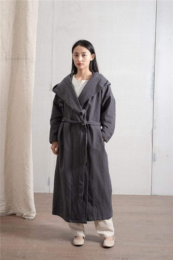 Hooded Bandage Linen Trench Coat  | Zen - Image 9