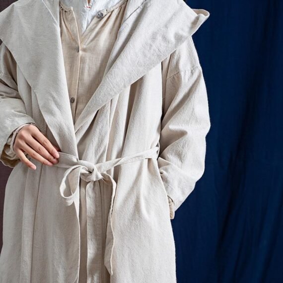 Hooded Bandage Linen Trench Coat  | Zen - Image 4