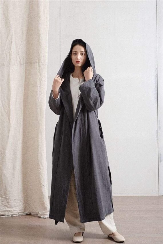 Hooded Bandage Linen Trench Coat  | Zen - Image 8