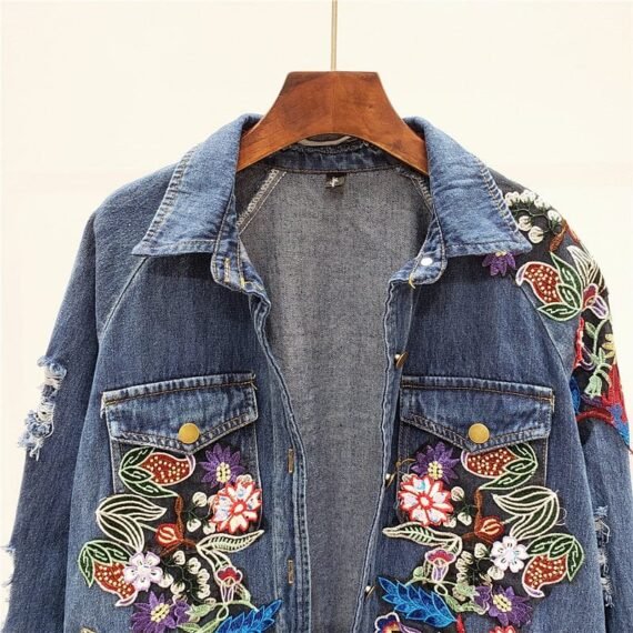 Bohemia Floral Embellished Denim Jacket - Image 3