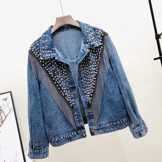 Vintage Studded Tassel Denim Jacket - Image 5