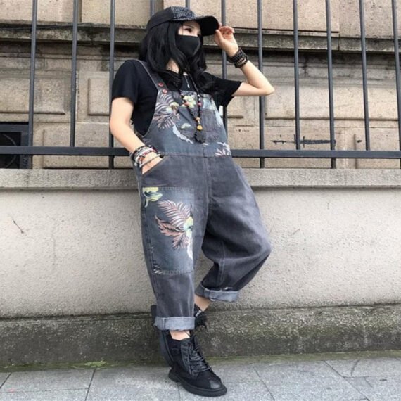 Loose Floral Denim Overall - Image 2