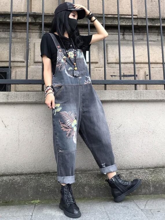 Loose Floral Denim Overall - Image 5