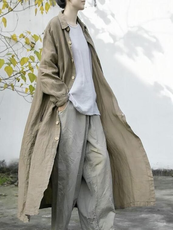 Oversized Linen Trench Coat | Lotus - Image 2