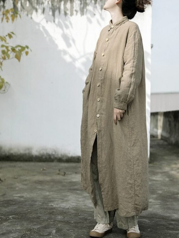 Oversized Linen Trench Coat | Lotus - Image 3