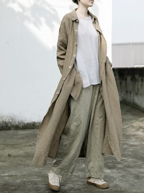 Oversized Linen Trench Coat | Lotus - Image 4