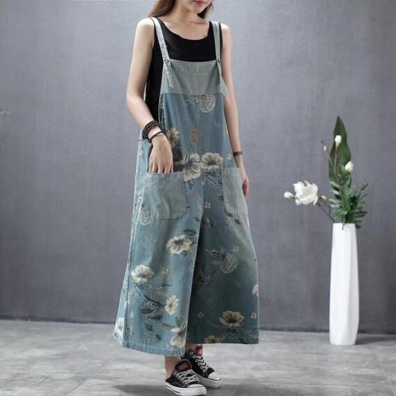 Wide Leg Loose Floral Overall - Image 5