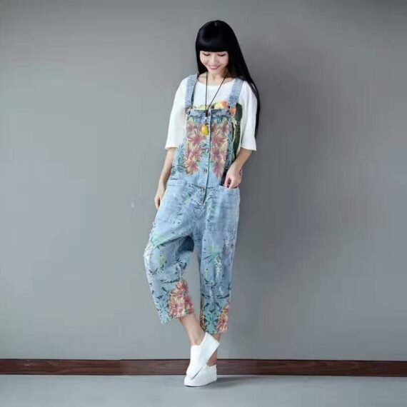 Loose Floral Denim Overall - Image 2