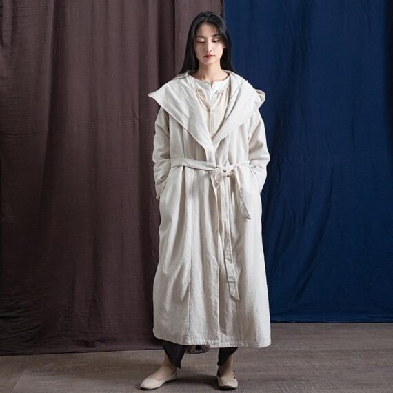 Hooded Bandage Linen Trench Coat  | Zen - Image 2