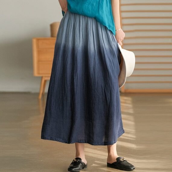 Tie-Dye Gradient Linen Skirt - Image 3