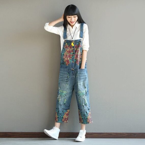 Loose Floral Denim Overall - Image 5