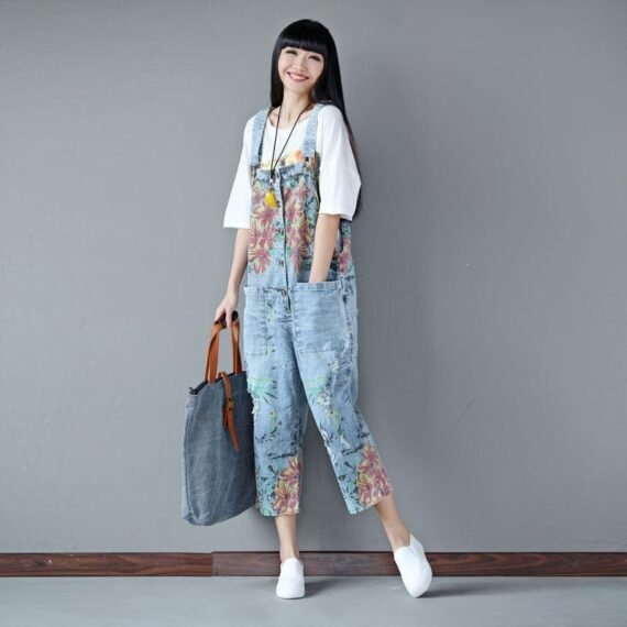 Loose Floral Denim Overall - Image 8