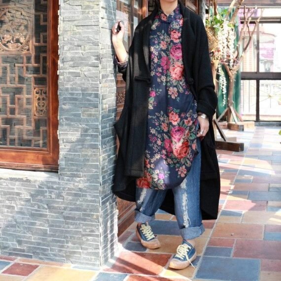 Mandarin Collar Floral Long Shirt | Hippie - Image 2