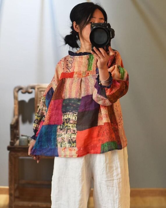 New Age Hippie Patchwork Blouse - Image 3