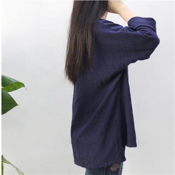 O Neck Long Sleeve Linen Shirt - Image 10